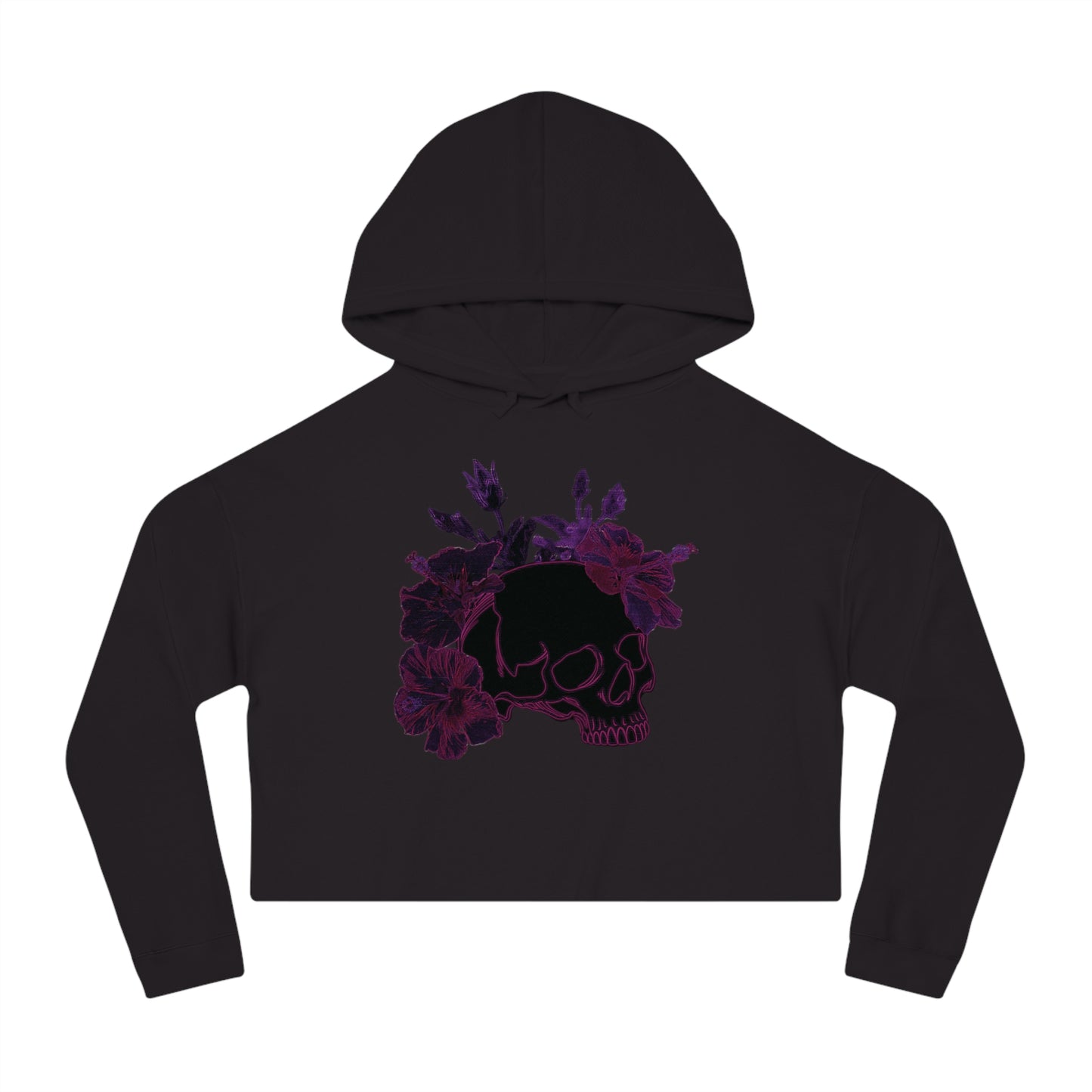 Skull Hibiscus Flower Cropped Hoodie